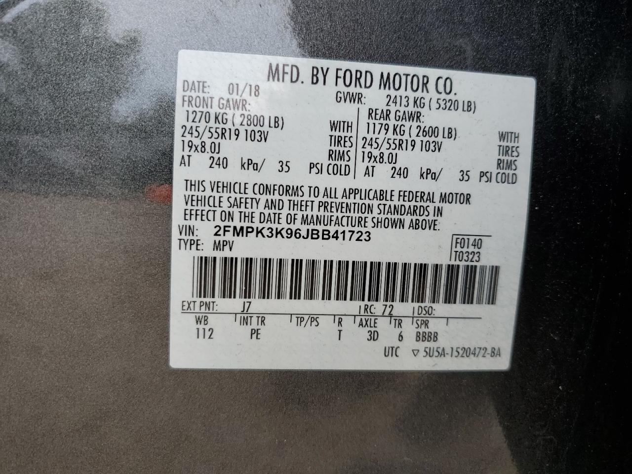 2018 Ford Edge Titanium VIN: 2FMPK3K96JBB41723 Lot: 64735205