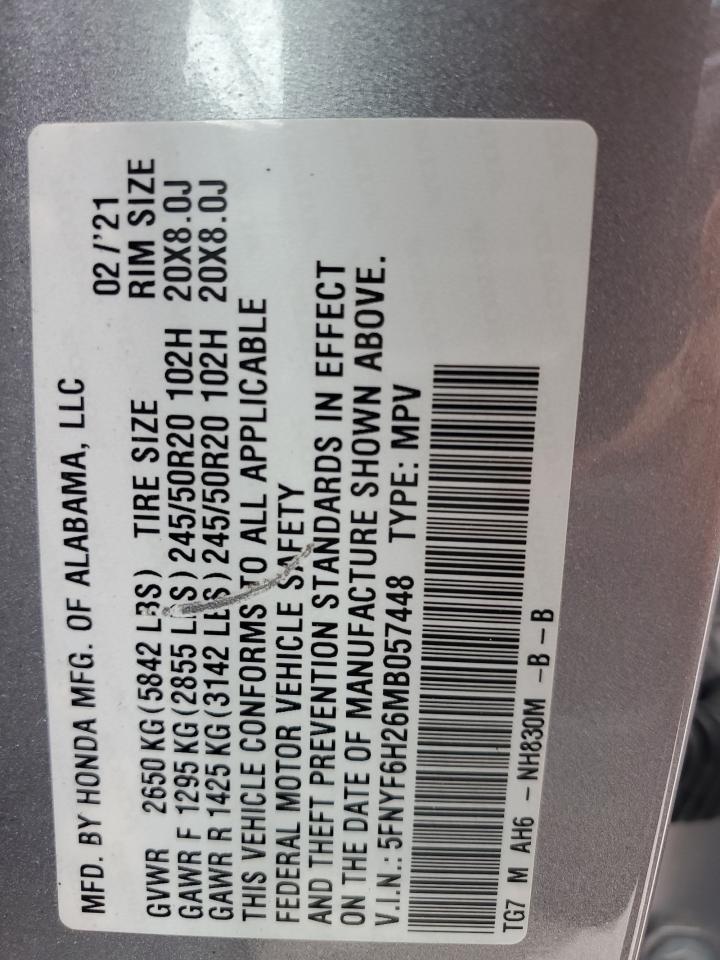 2021 Honda Pilot Se VIN: 5FNYF6H26MB057448 Lot: 65962975