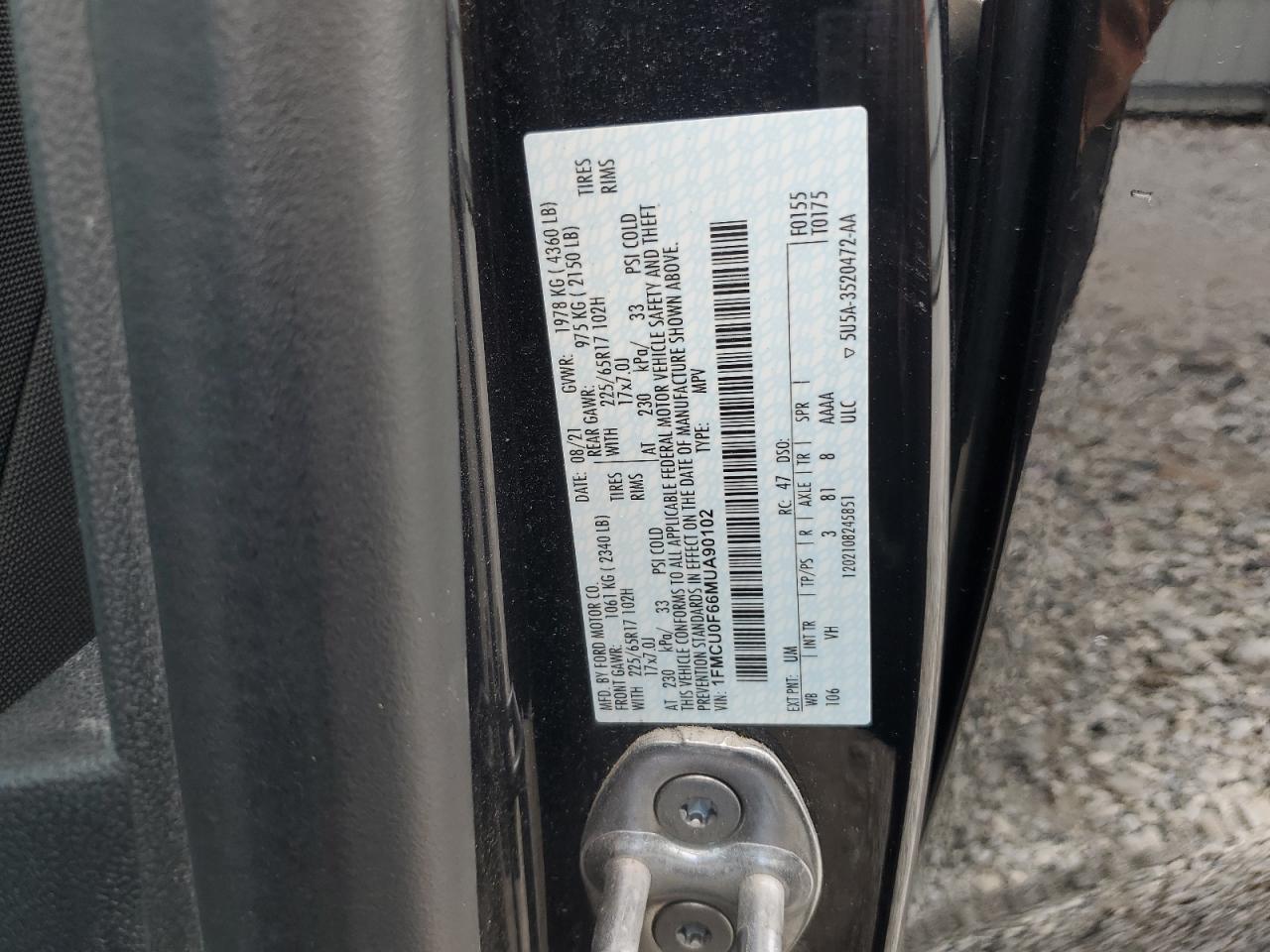 2021 Ford Escape S VIN: 1FMCU0F66MUA90102 Lot: 63295315