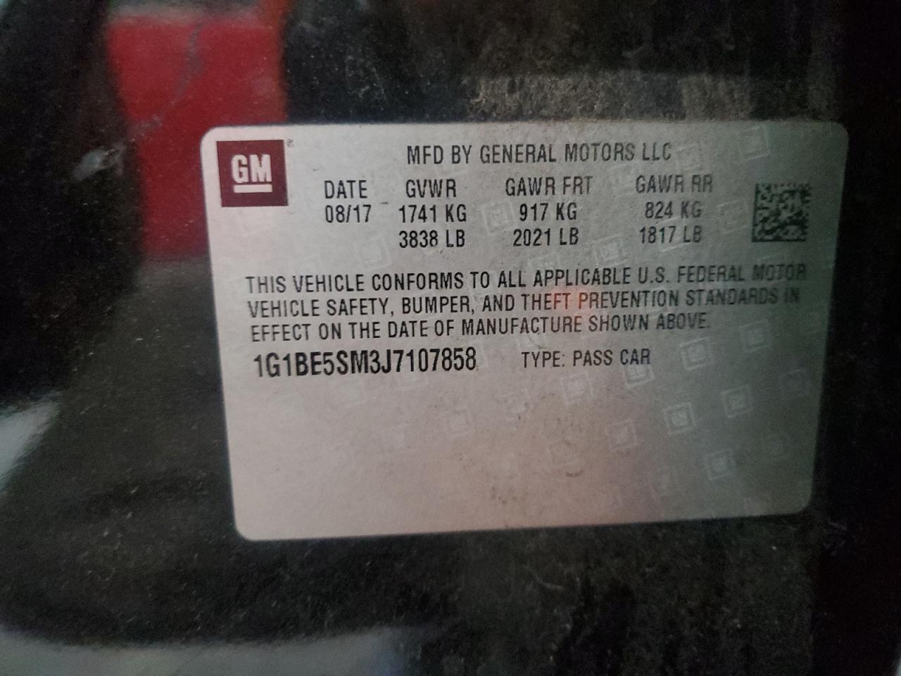 2018 Chevrolet Cruze Lt VIN: 1G1BE5SM3J7107858 Lot: 65477865