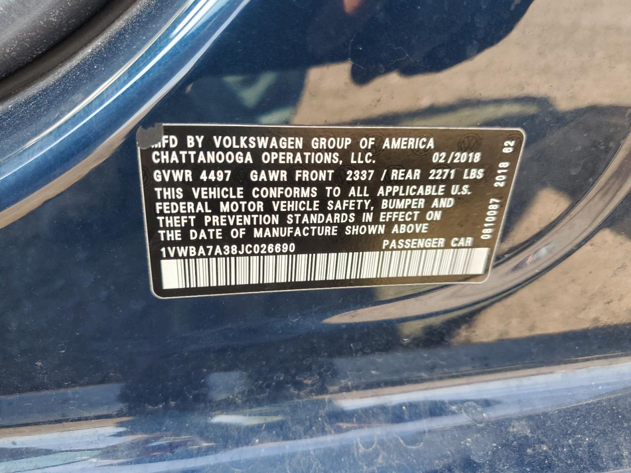 2018 Volkswagen Passat Se VIN: 1VWBA7A38JC026690 Lot: 63458865