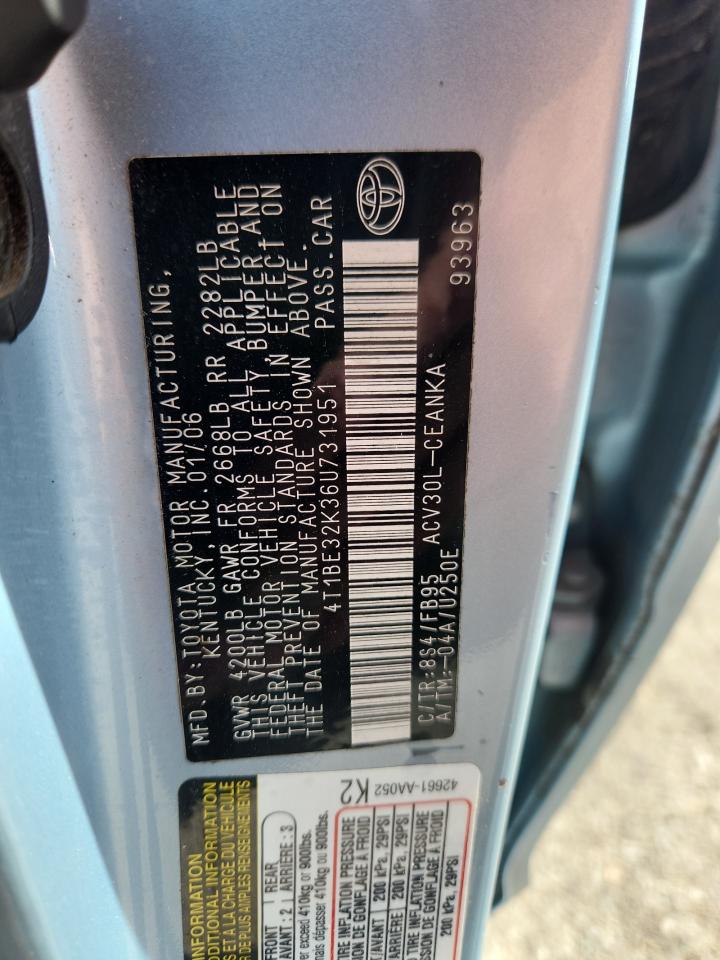 2006 Toyota Camry Le VIN: 4T1BE32K36U731951 Lot: 65442365