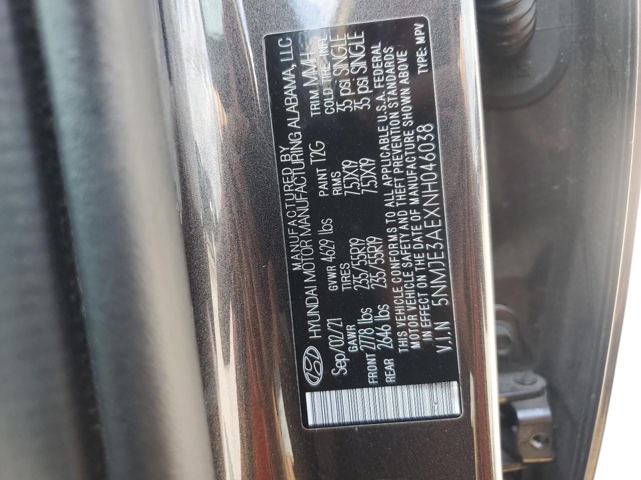 2022 Hyundai Tucson Limited VIN: 5NMJE3AEXNH046038 Lot: 64423865