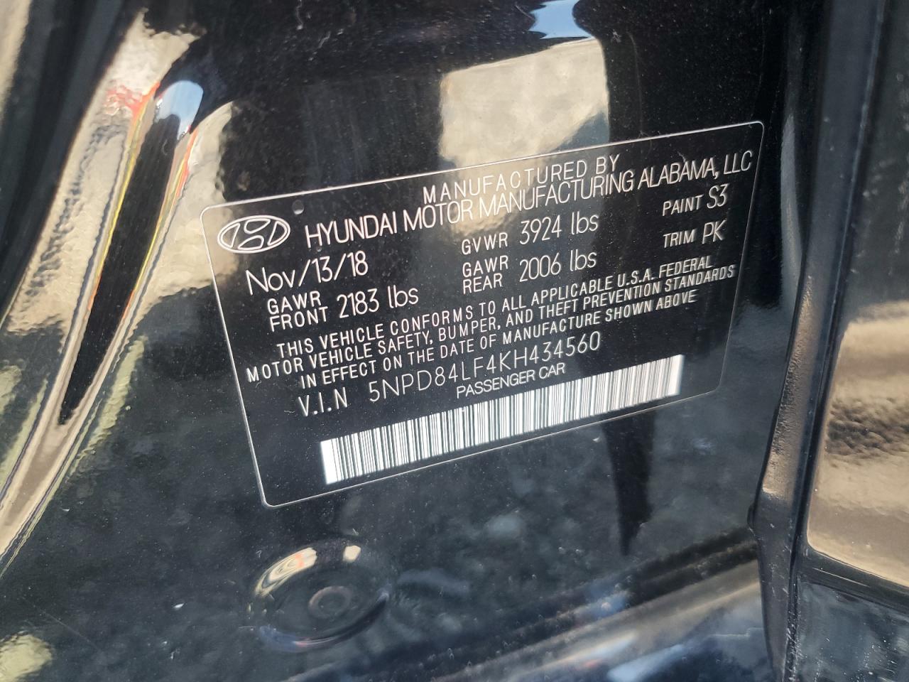 2019 Hyundai Elantra Sel VIN: 5NPD84LF4KH434560 Lot: 63522835