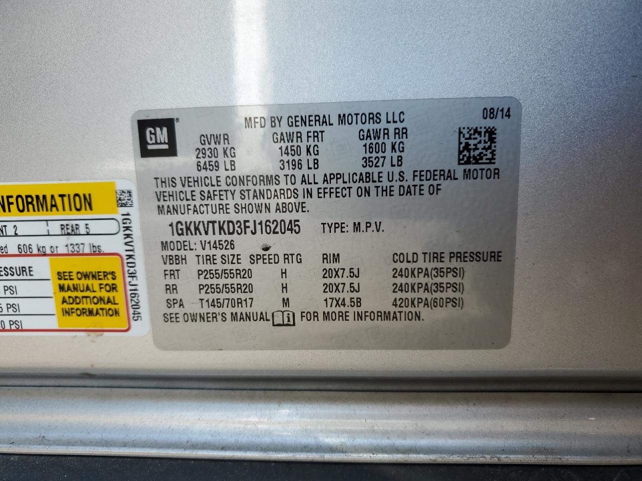 1gkkvtkd3fj162045 1GKKVTKD3FJ162045 2015 GMC Acadia Denali