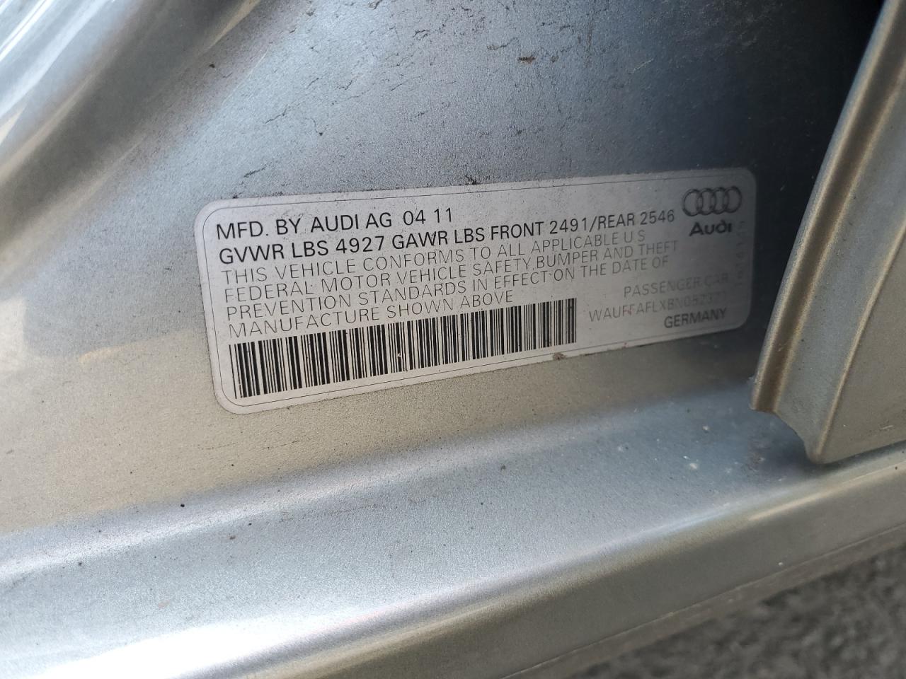 2011 Audi A4 Premium Plus VIN: WAUFFAFLXBN052321 Lot: 64540995