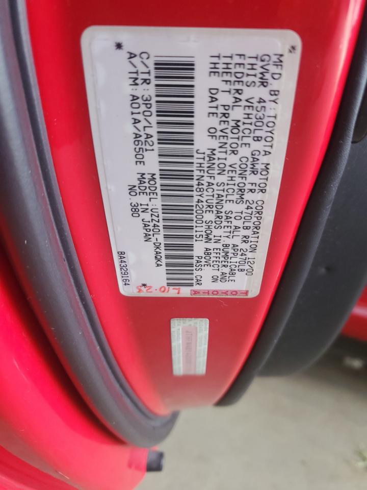 2002 Lexus Sc 430 VIN: JTHFN48Y420001151 Lot: 64489165