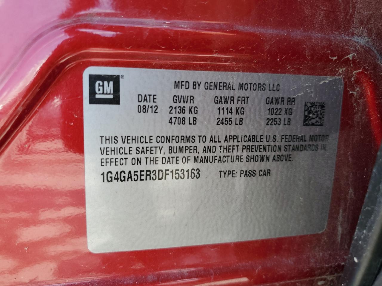 2013 Buick Lacrosse VIN: 1G4GA5ER3DF153163 Lot: 64503975