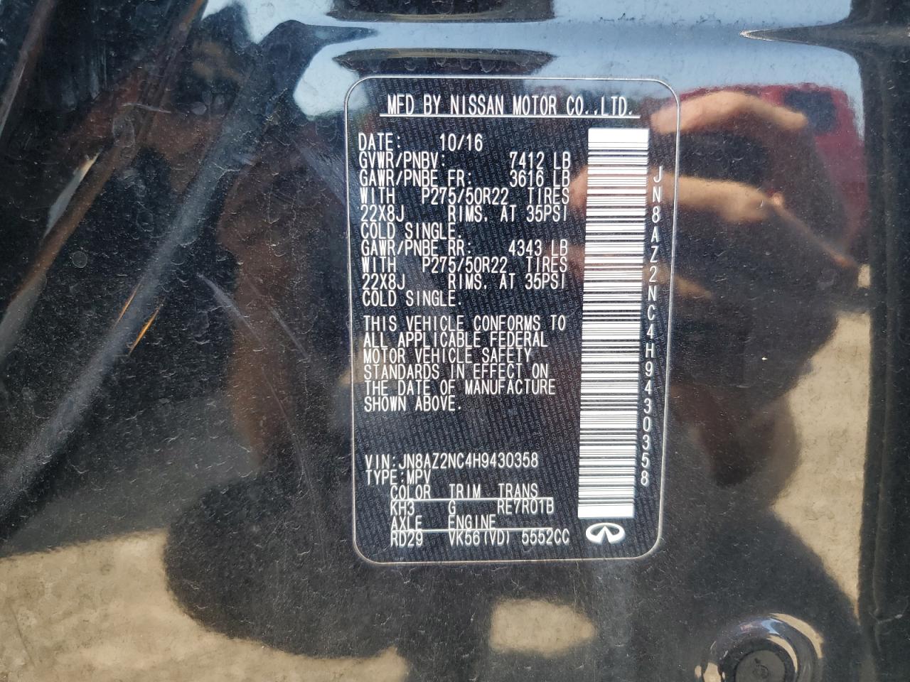 2017 Infiniti Qx80 Base VIN: JN8AZ2NC4H9430358 Lot: 63481645