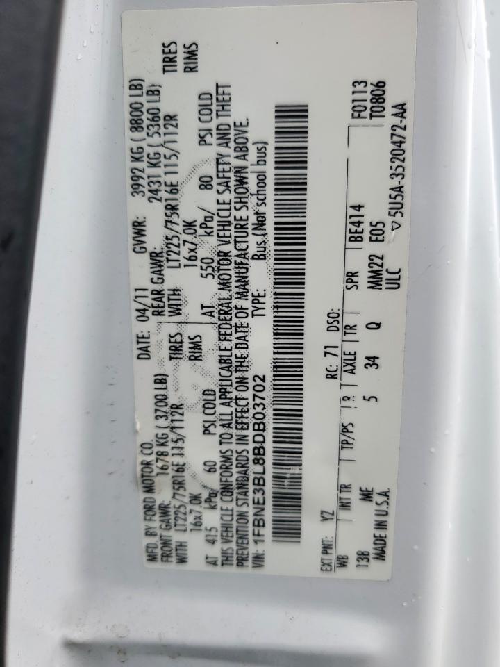 2011 Ford Econoline E350 Super Duty Wagon VIN: 1FBNE3BL8BDB03702 Lot: 64030445