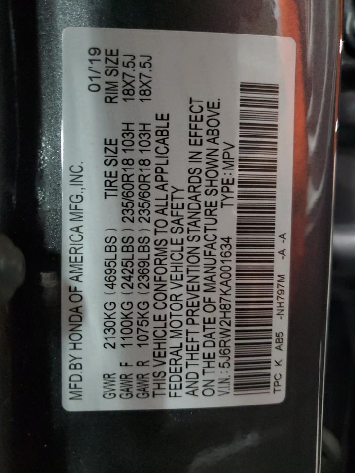 2019 Honda Cr-V Exl VIN: 5J6RW2H87KA001634 Lot: 64809745