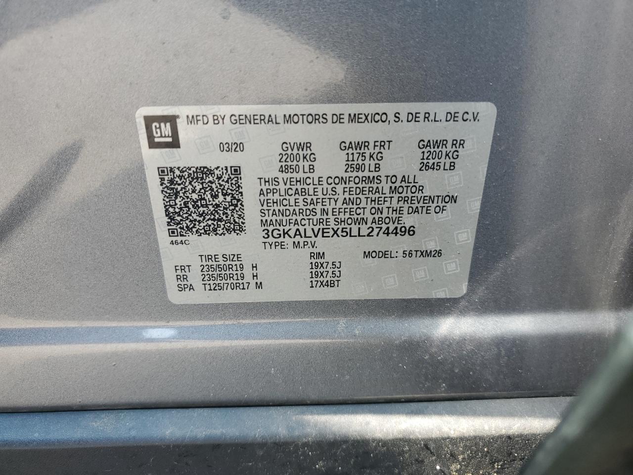 2020 GMC Terrain Slt VIN: 3GKALVEX5LL274496 Lot: 63925475