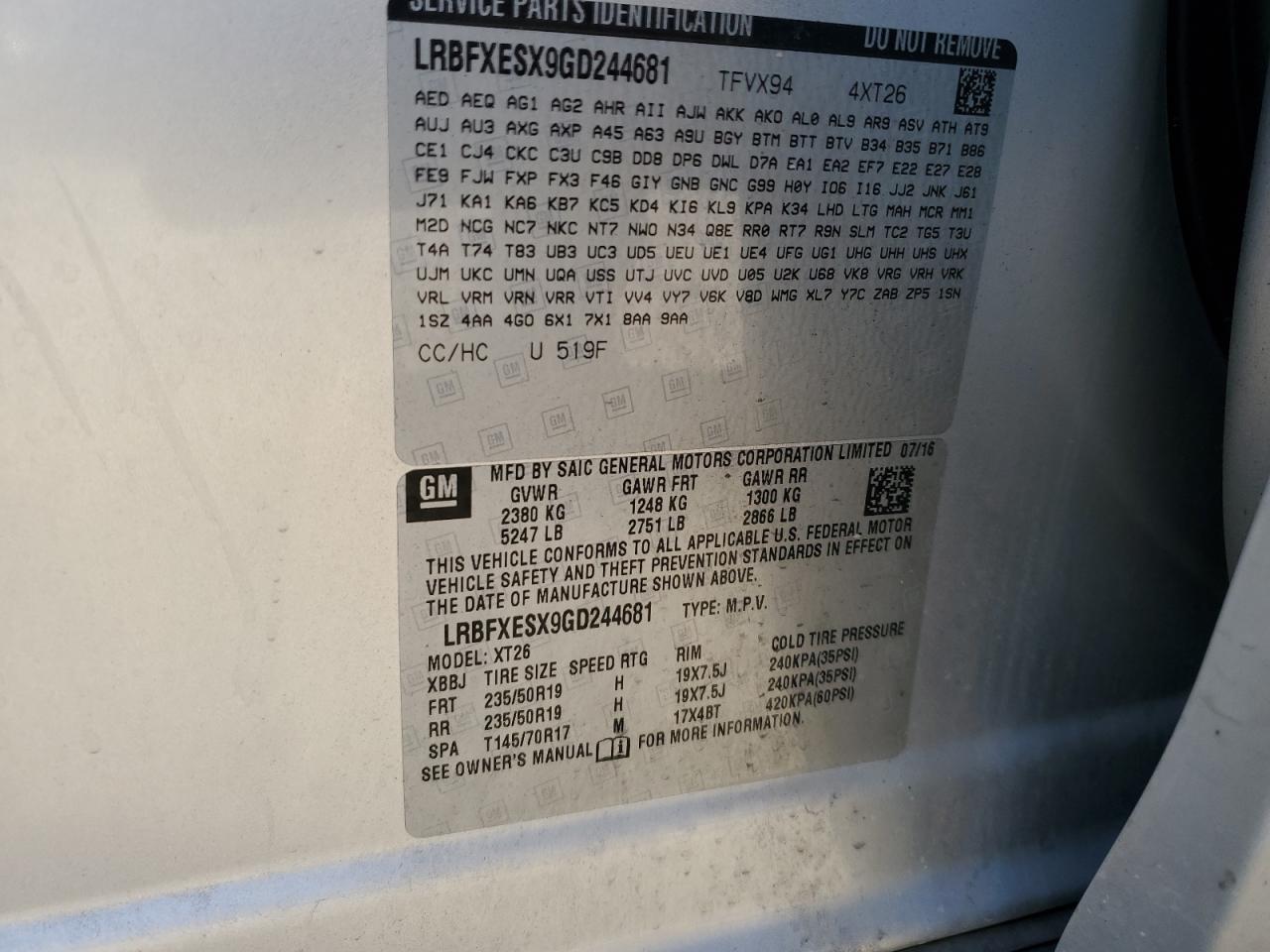 2016 Buick Envision Premium VIN: LRBFXESX9GD244681 Lot: 62948375