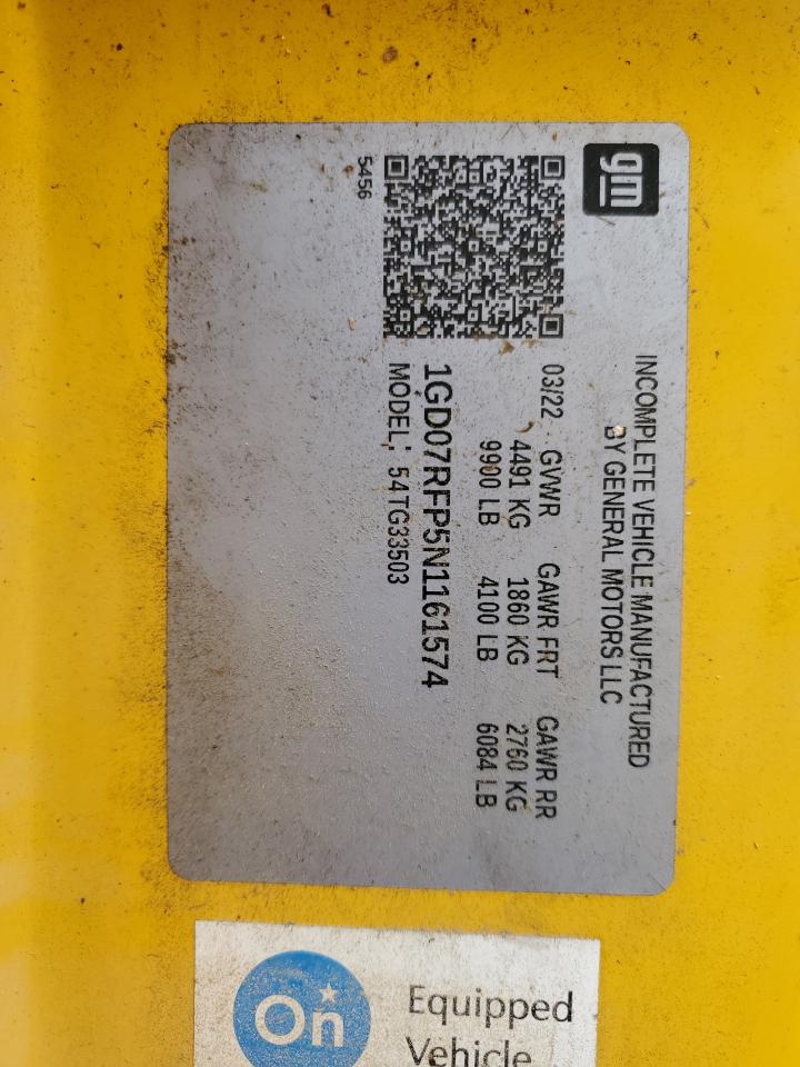 2022 GMC Savana Cutaway G3500 VIN: 1GD07RFP5N1161574 Lot: 64360165