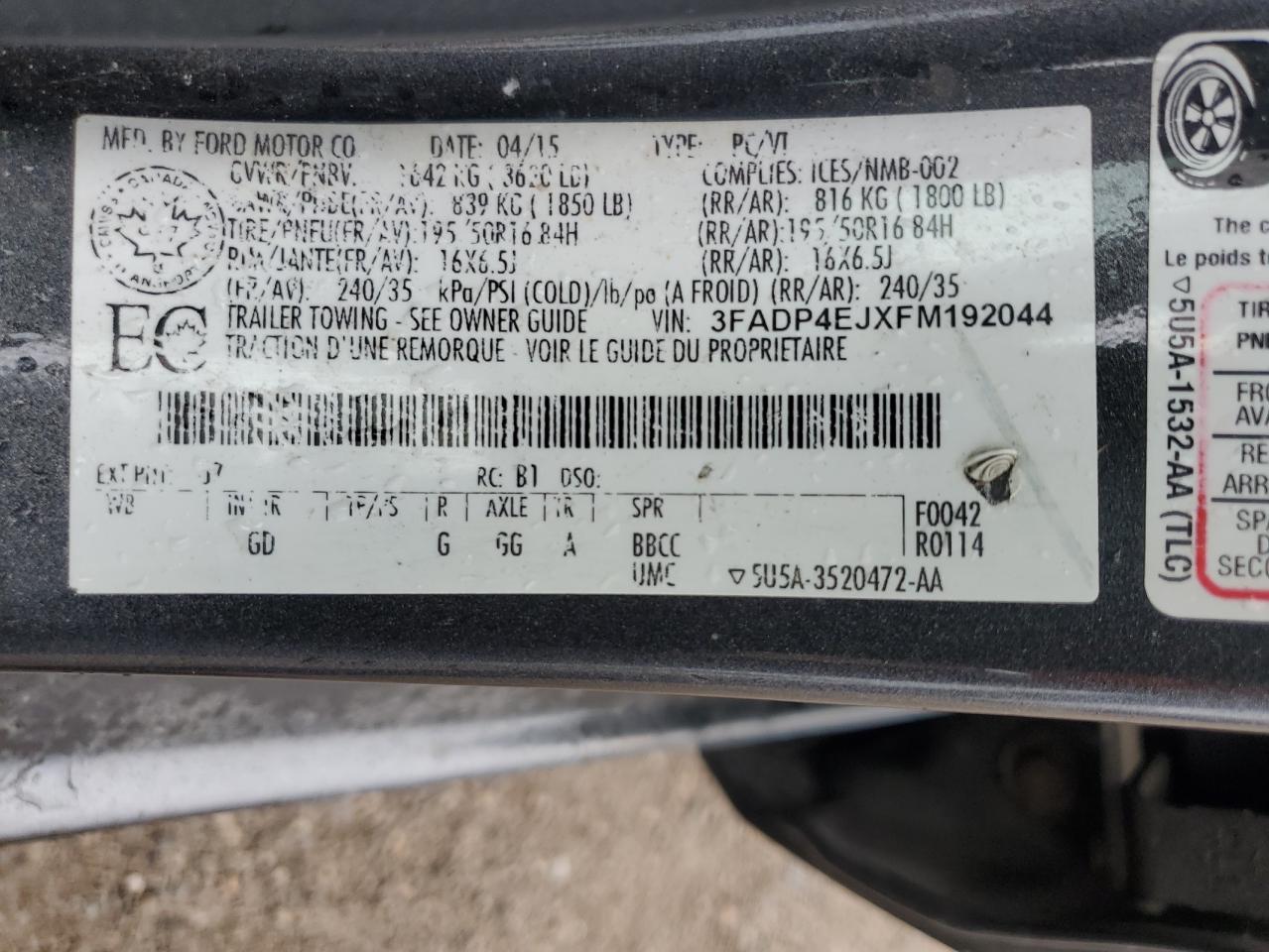 2015 Ford Fiesta Se VIN: 3FADP4EJXFM192044 Lot: 64281905