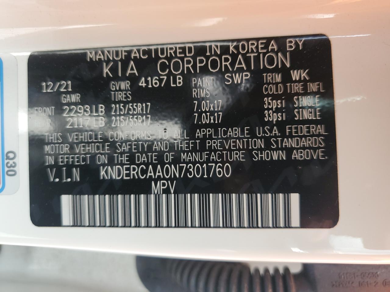 2022 Kia Seltos Ex VIN: KNDERCAA0N7301760 Lot: 64377385