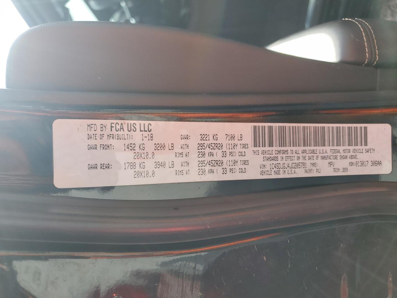 2018 Dodge Durango Srt VIN: 1C4SDJGJ4JC205791 Lot: 65455625