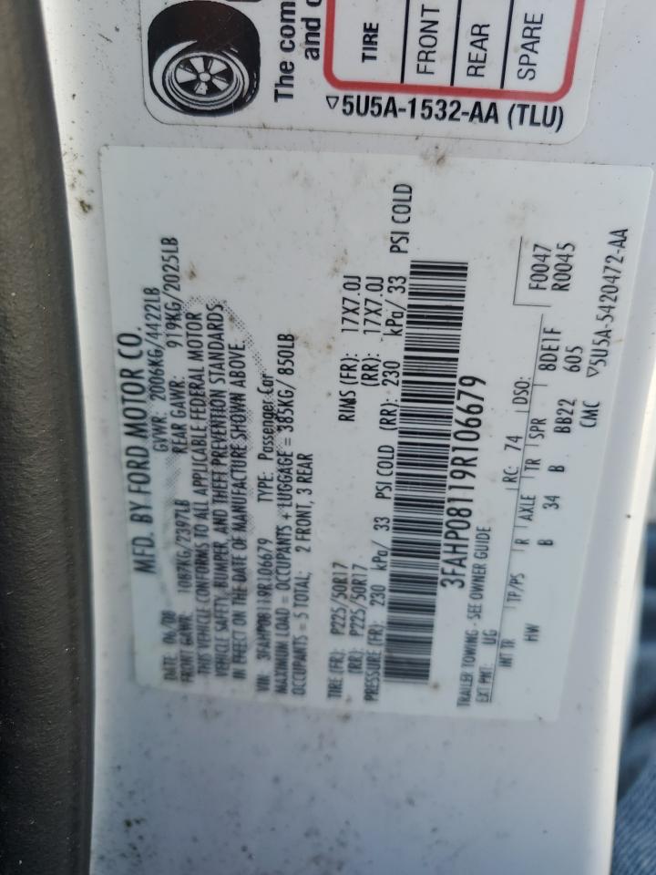 2009 Ford Fusion Sel VIN: 3FAHP08119R106679 Lot: 70560785