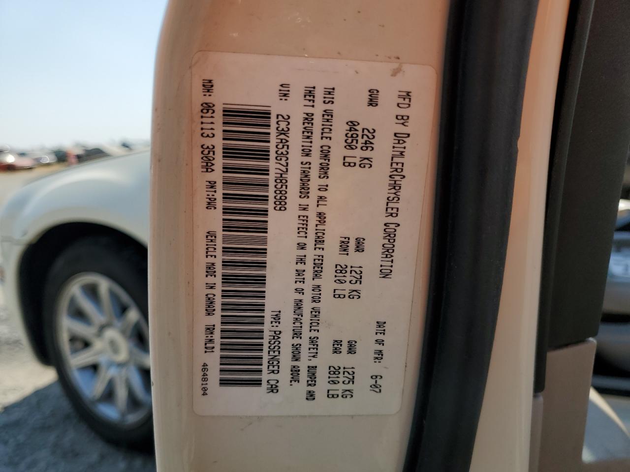 2007 Chrysler 300 Touring VIN: 2C3KA53G77H858989 Lot: 64046365