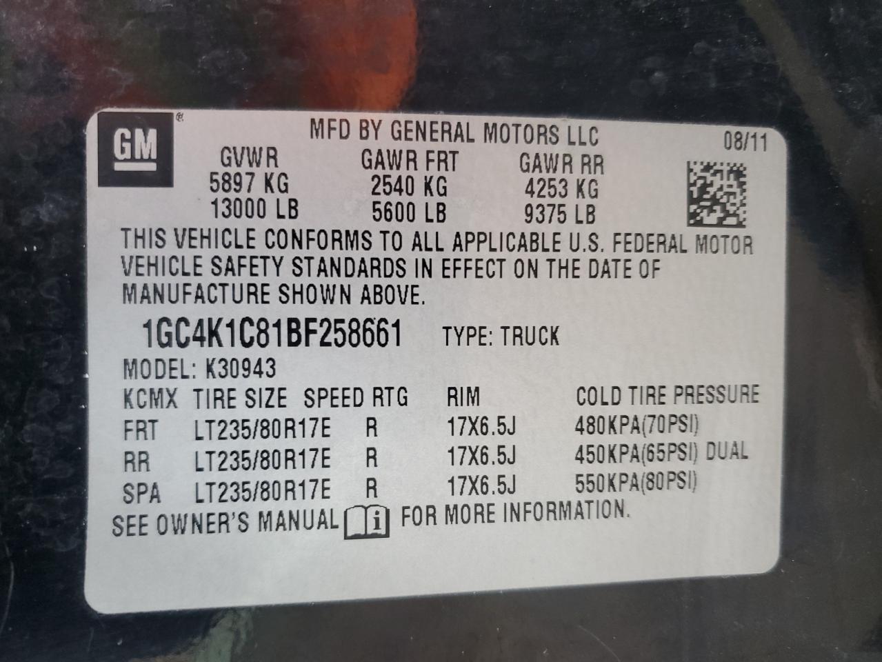 2011 Chevrolet Silverado K3500 Ltz VIN: 1GC4K1C81BF258661 Lot: 64503775