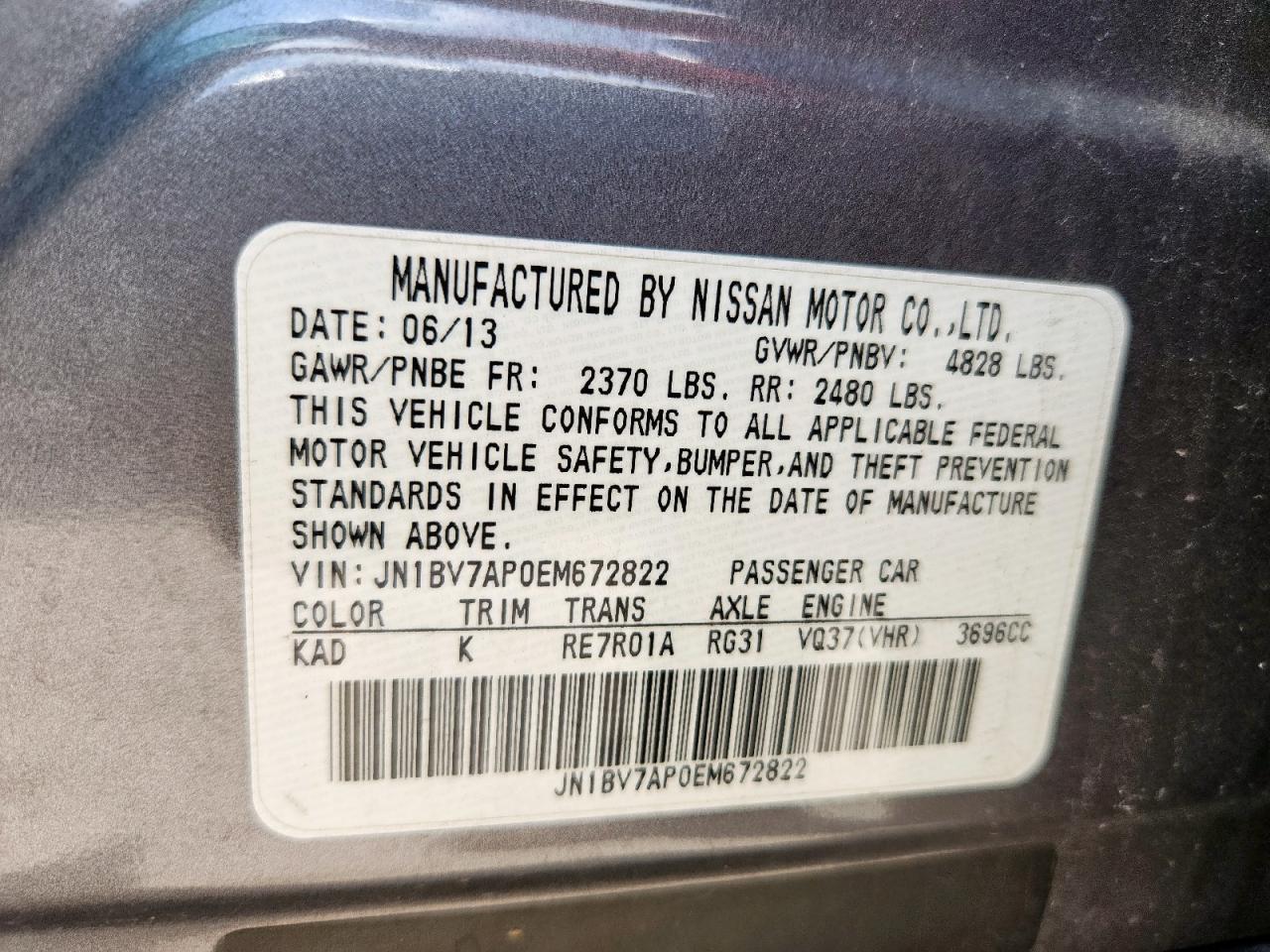 2014 Infiniti Q50 Base VIN: JN1BV7AP0EM672822 Lot: 65091625
