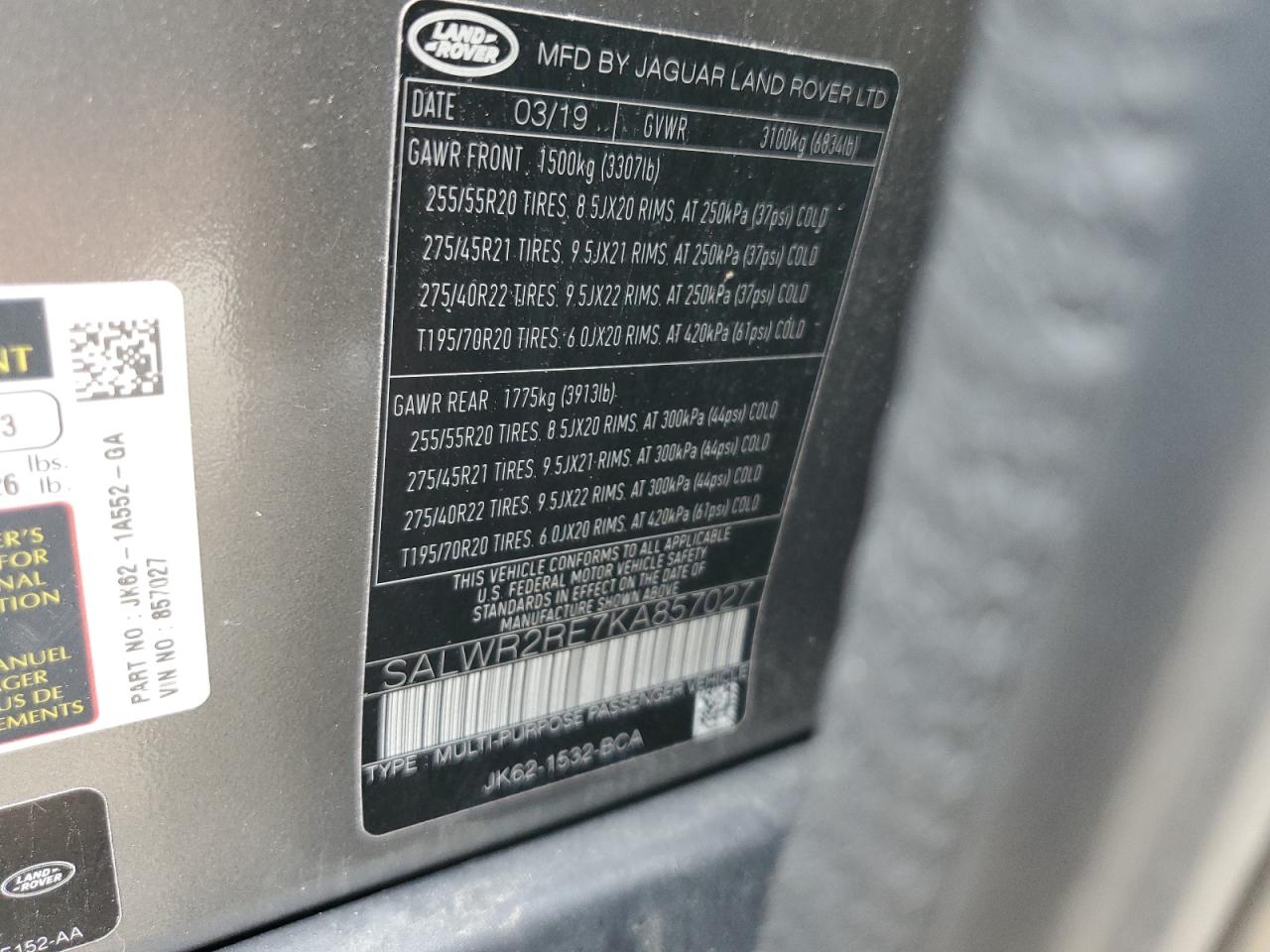 2019 Land Rover Range Rover Sport Supercharged Dynamic VIN: SALWR2RE7KA857027 Lot: 64873485