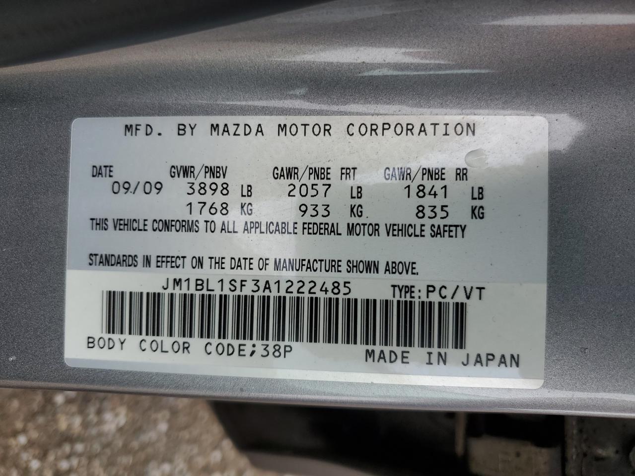 2010 Mazda 3 I VIN: JM1BL1SF3A1222485 Lot: 62020075