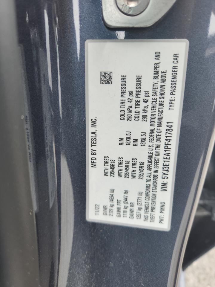 2023 Tesla Model 3 VIN: 5YJ3E1EA1PF417841 Lot: 63102275