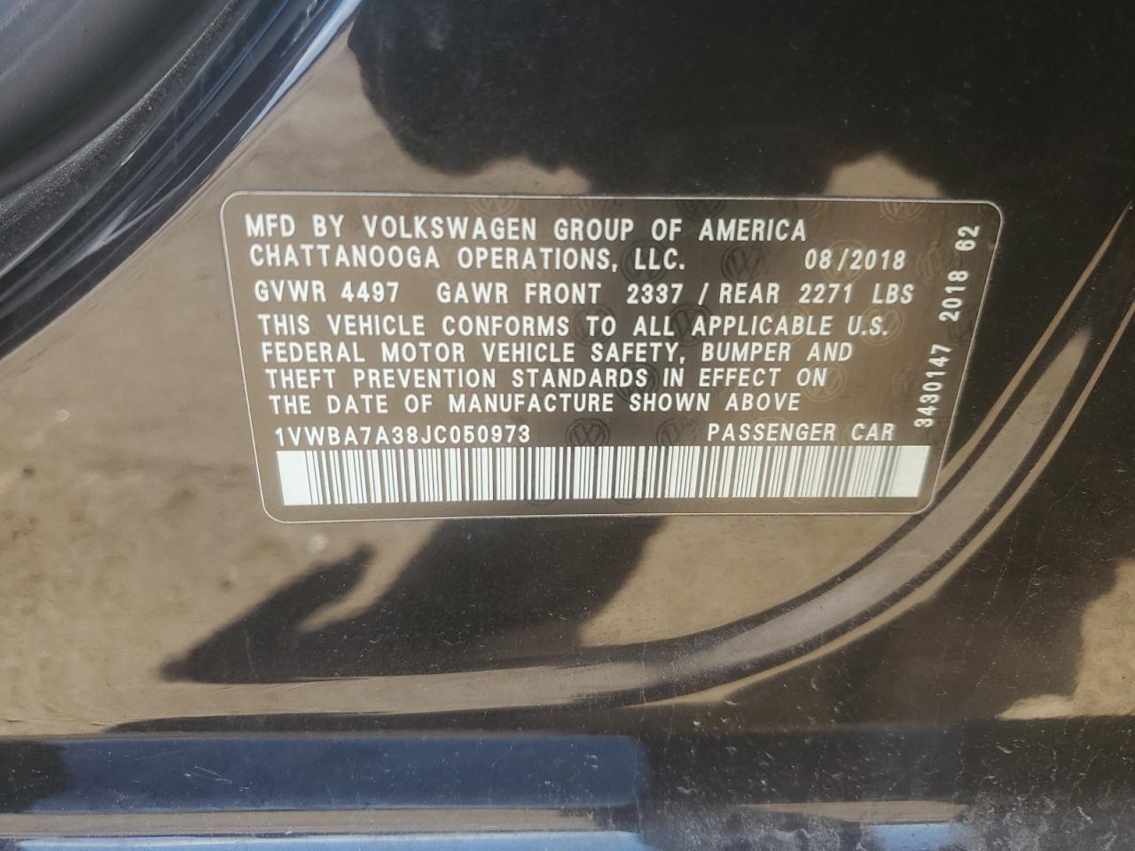 2018 Volkswagen Passat Se VIN: 1VWBA7A38JC050973 Lot: 64085095