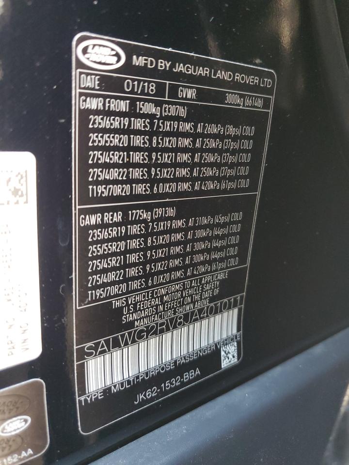 2018 Land Rover Range Rover Sport Se VIN: SALWG2RV8JA401011 Lot: 63088355