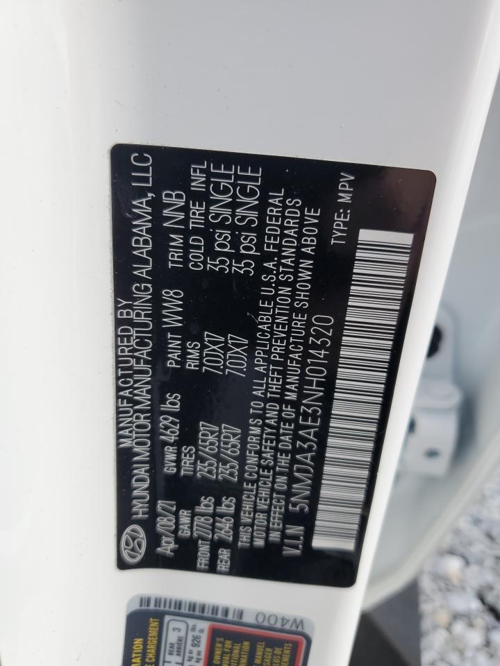 5nmja3ae3nh014320 5NMJA3AE3NH014320 2022 Hyundai Tucson Se