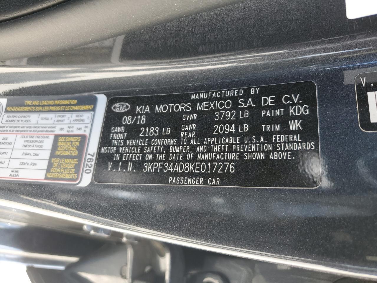2019 Kia Forte Gt Line VIN: 3KPF34AD8KE017276 Lot: 64684435