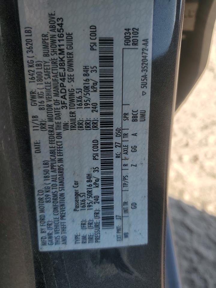 2019 Ford Fiesta Se VIN: 3FADP4EJ8KM116543 Lot: 65201455