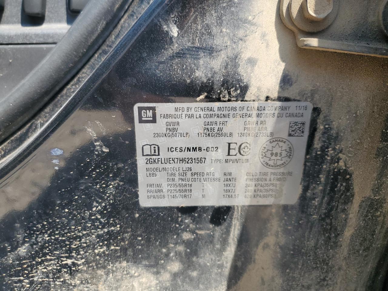 2017 GMC Terrain Slt VIN: 2GKFLUEK7H6231567 Lot: 64181005