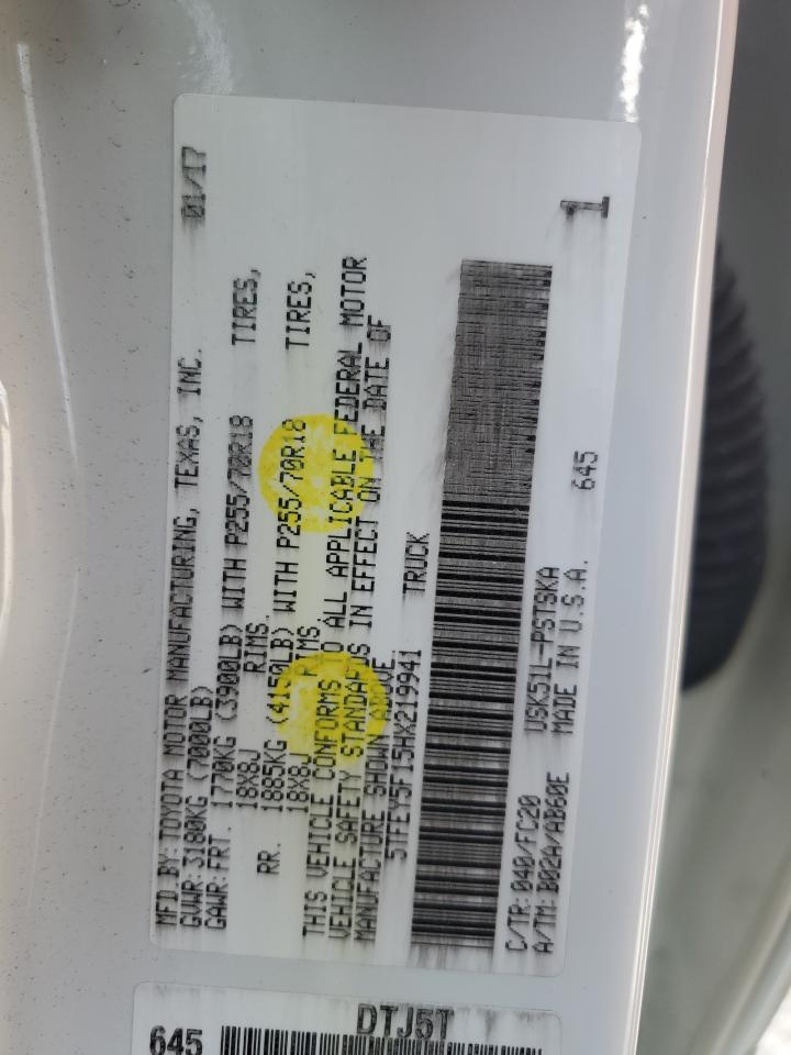 2017 Toyota Tundra Crewmax Sr5 VIN: 5TFEY5F15HX219941 Lot: 63313655
