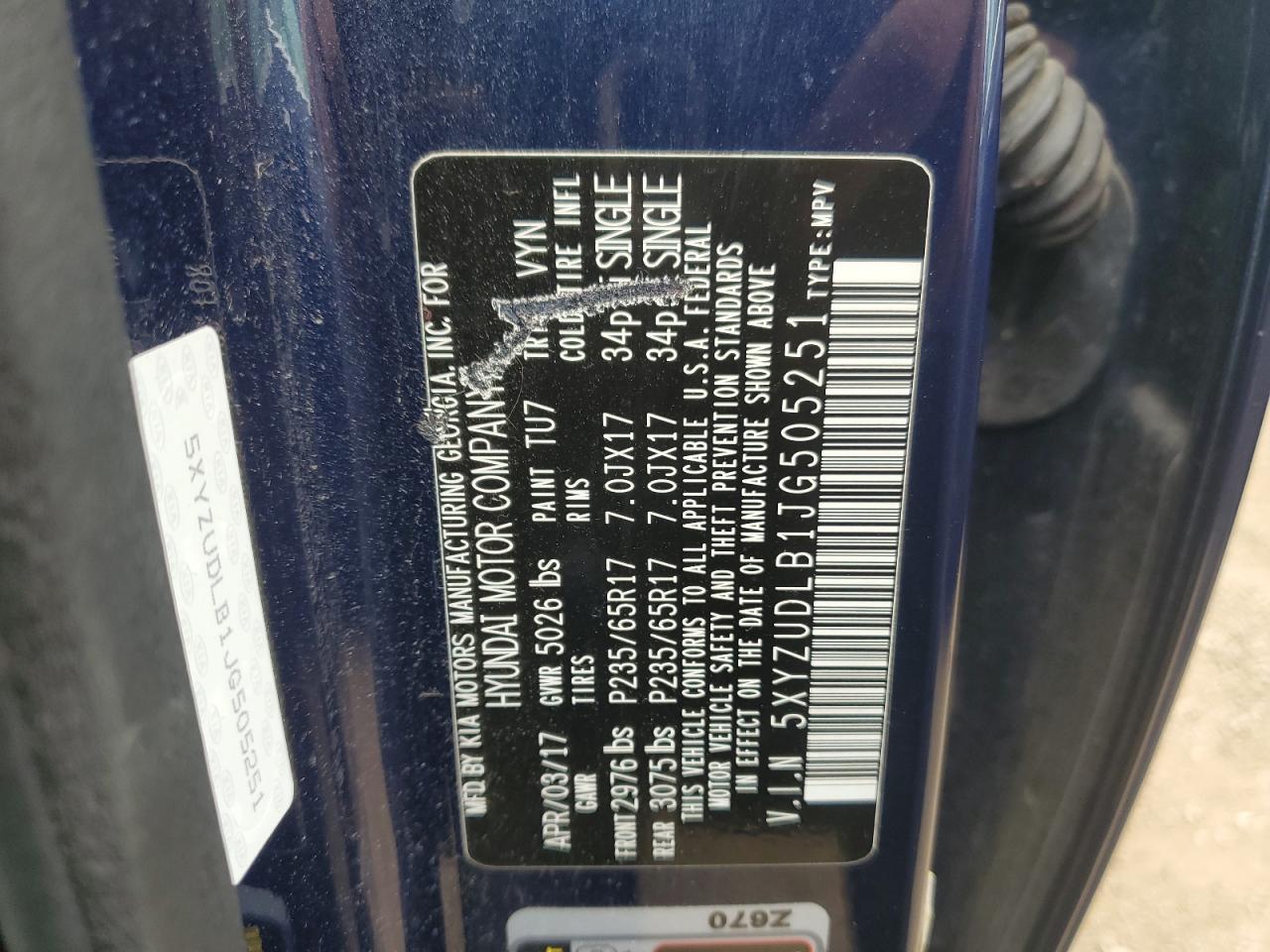 2018 Hyundai Santa Fe Sport VIN: 5XYZUDLB1JG505251 Lot: 65024085