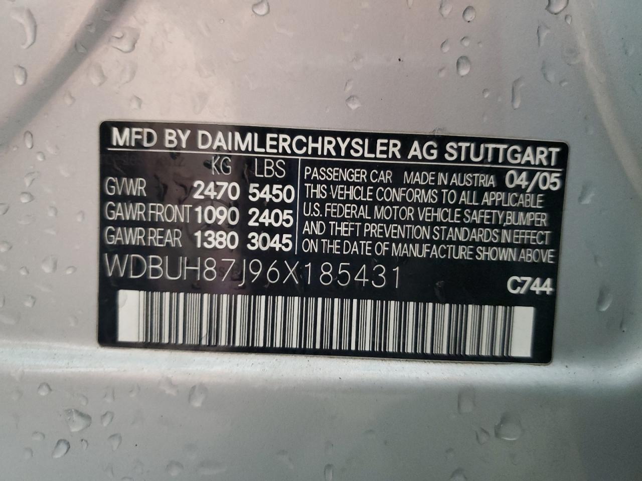 2006 Mercedes-Benz E 350 4Matic Wagon VIN: WDBUH87J96X185431 Lot: 64520545