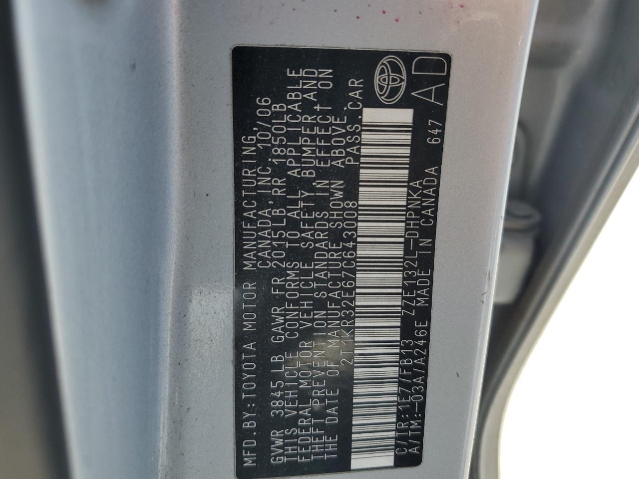 2007 Toyota Corolla Matrix Xr VIN: 2T1KR32E67C643008 Lot: 64897905