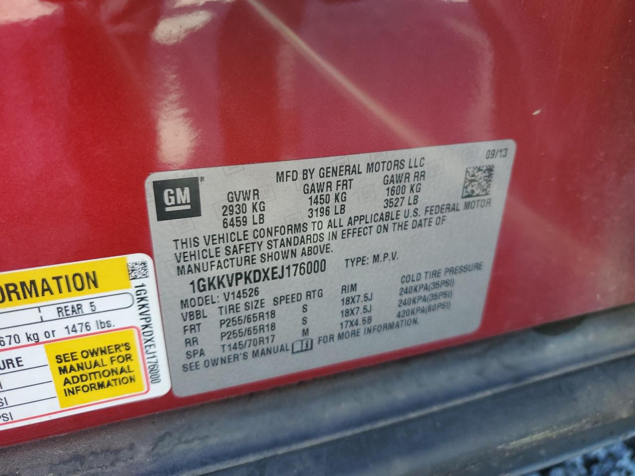 2014 GMC Acadia Sle VIN: 1GKKVPKDXEJ176000 Lot: 65133715