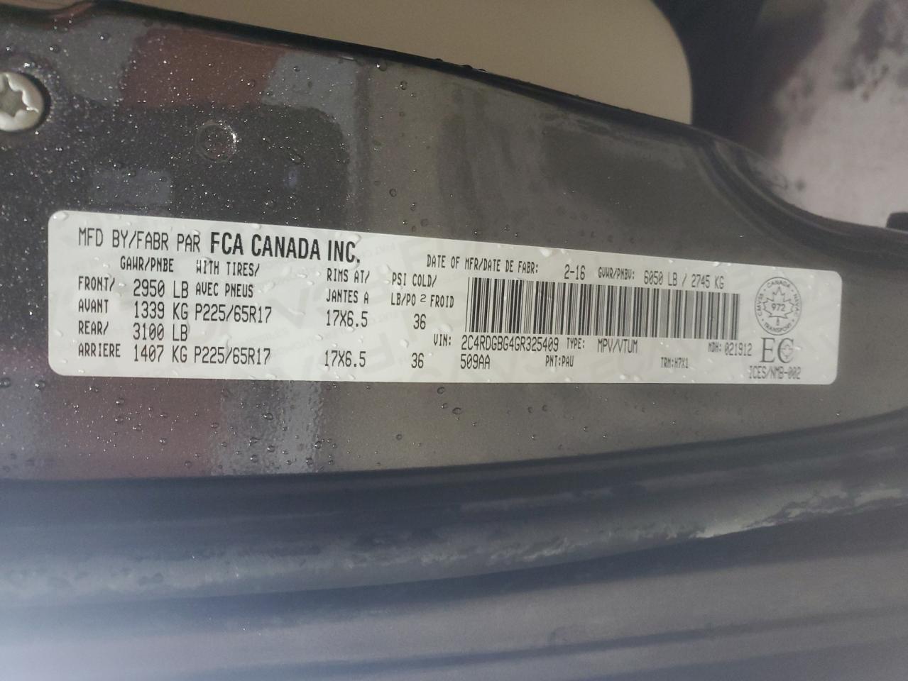 2016 Dodge Grand Caravan Se VIN: 2C4RDGBG4GR325409 Lot: 65391905
