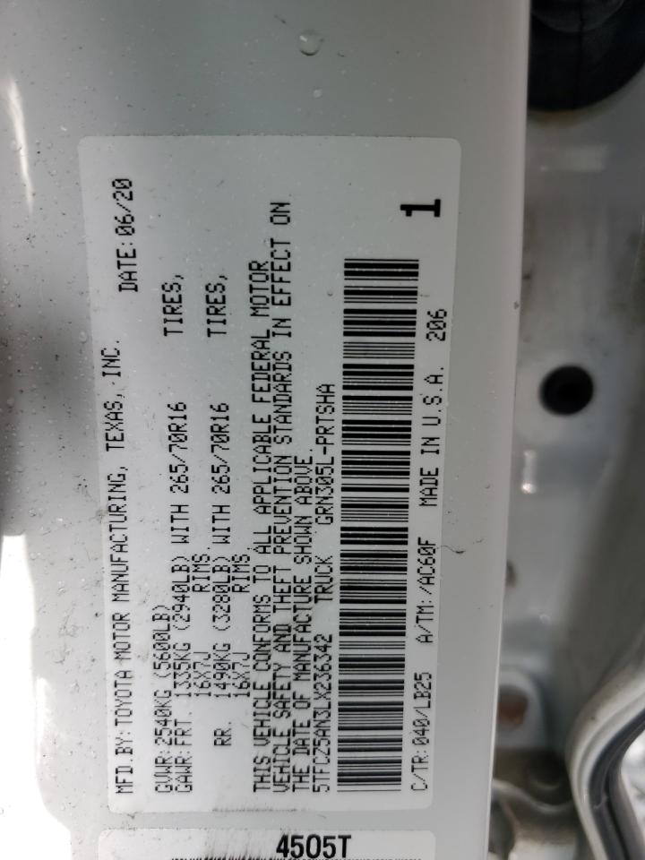 2020 Toyota Tacoma Double Cab VIN: 5TFCZ5AN3LX236342 Lot: 63867465