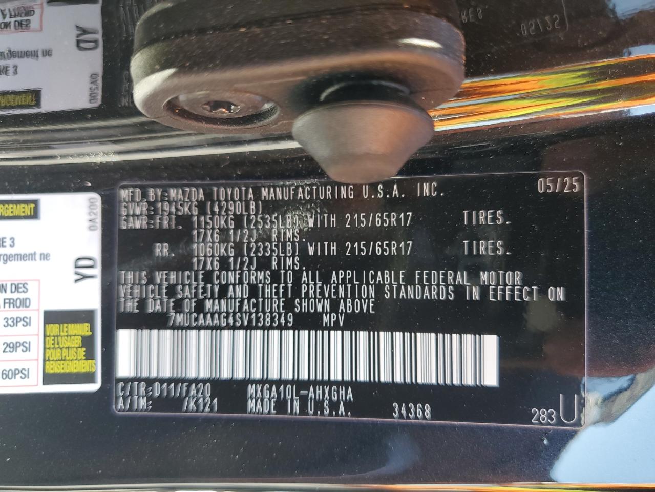 2025 Toyota Corolla Cross Le VIN: 7MUCAAAG4SV138349 Lot: 65047565