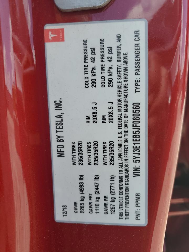 2018 Tesla Model 3 VIN: 5YJ3E1EB5JF080560 Lot: 64861675