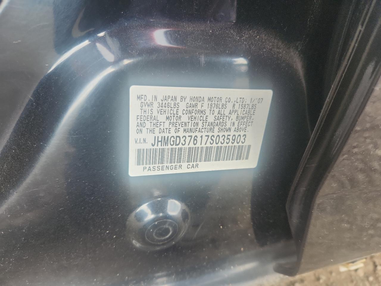 2007 Honda Fit S VIN: JHMGD37617S035903 Lot: 64244695