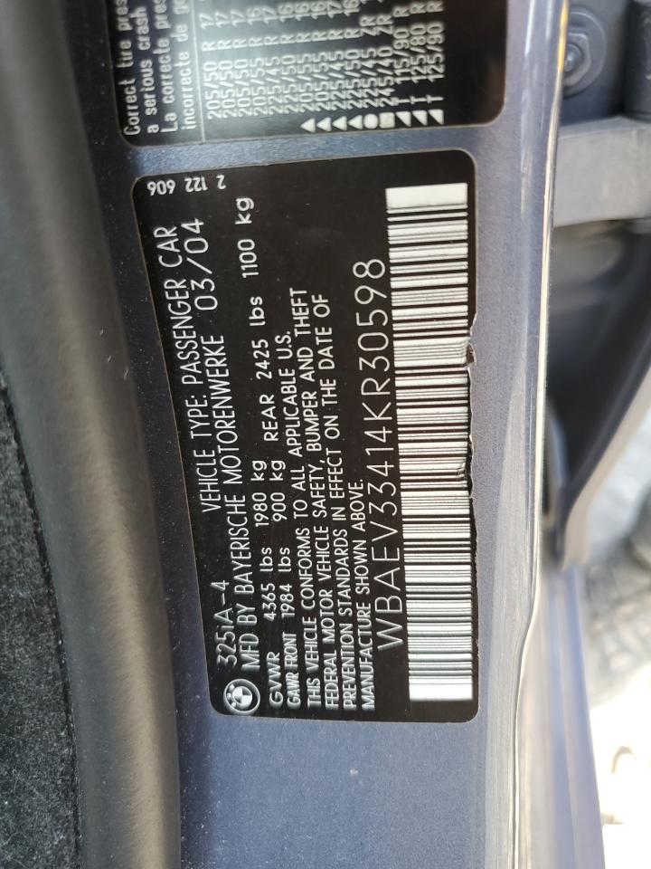 2004 BMW 325 I VIN: WBAEV33414KR30598 Lot: 65179255