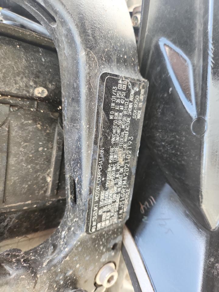 2013 Suzuki Gsx-R750 VIN: JS1GR7MA2D2102193 Lot: 65264595