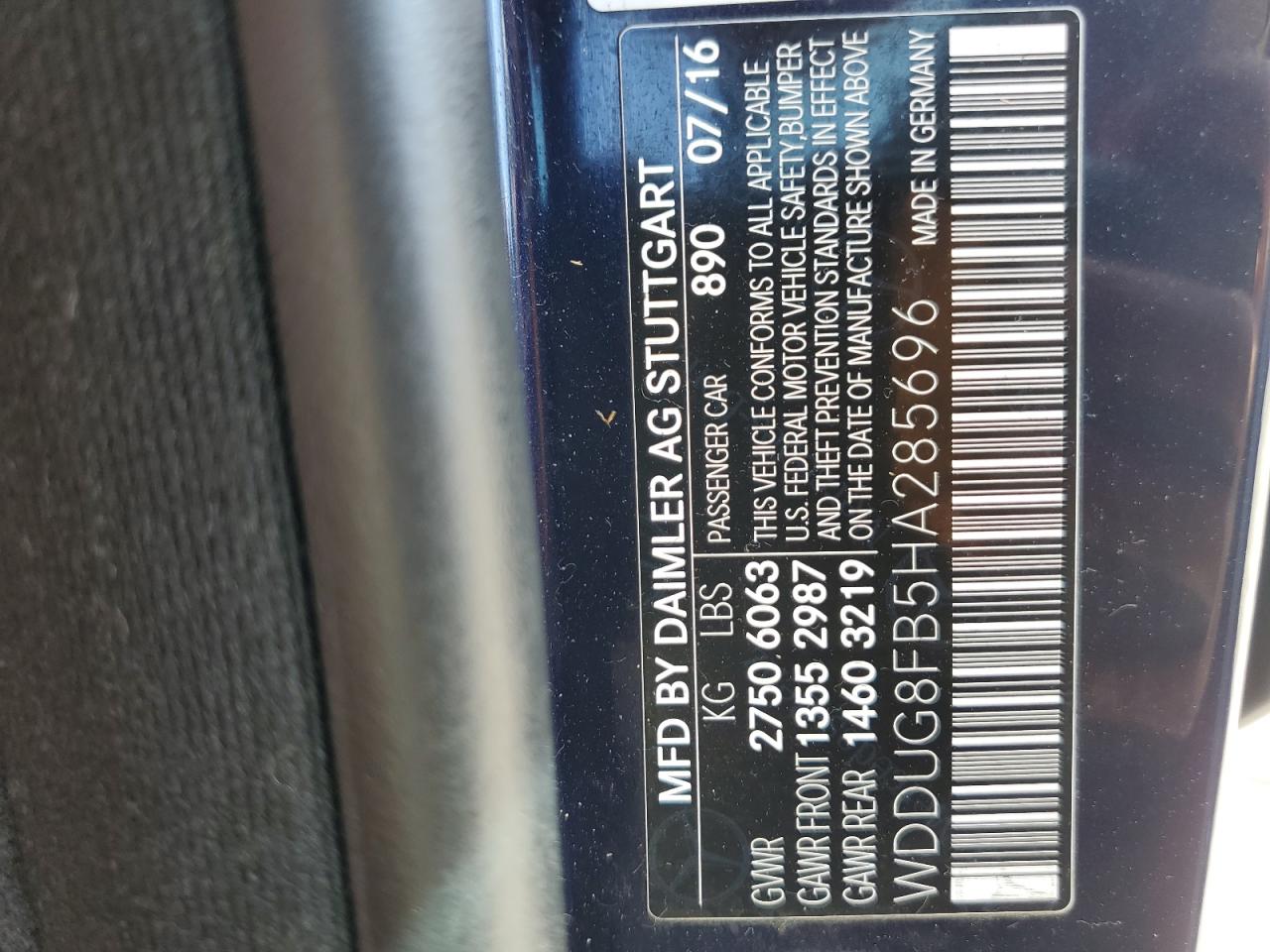 2017 Mercedes-Benz S 550 4Matic VIN: WDDUG8FB5HA285696 Lot: 64961175