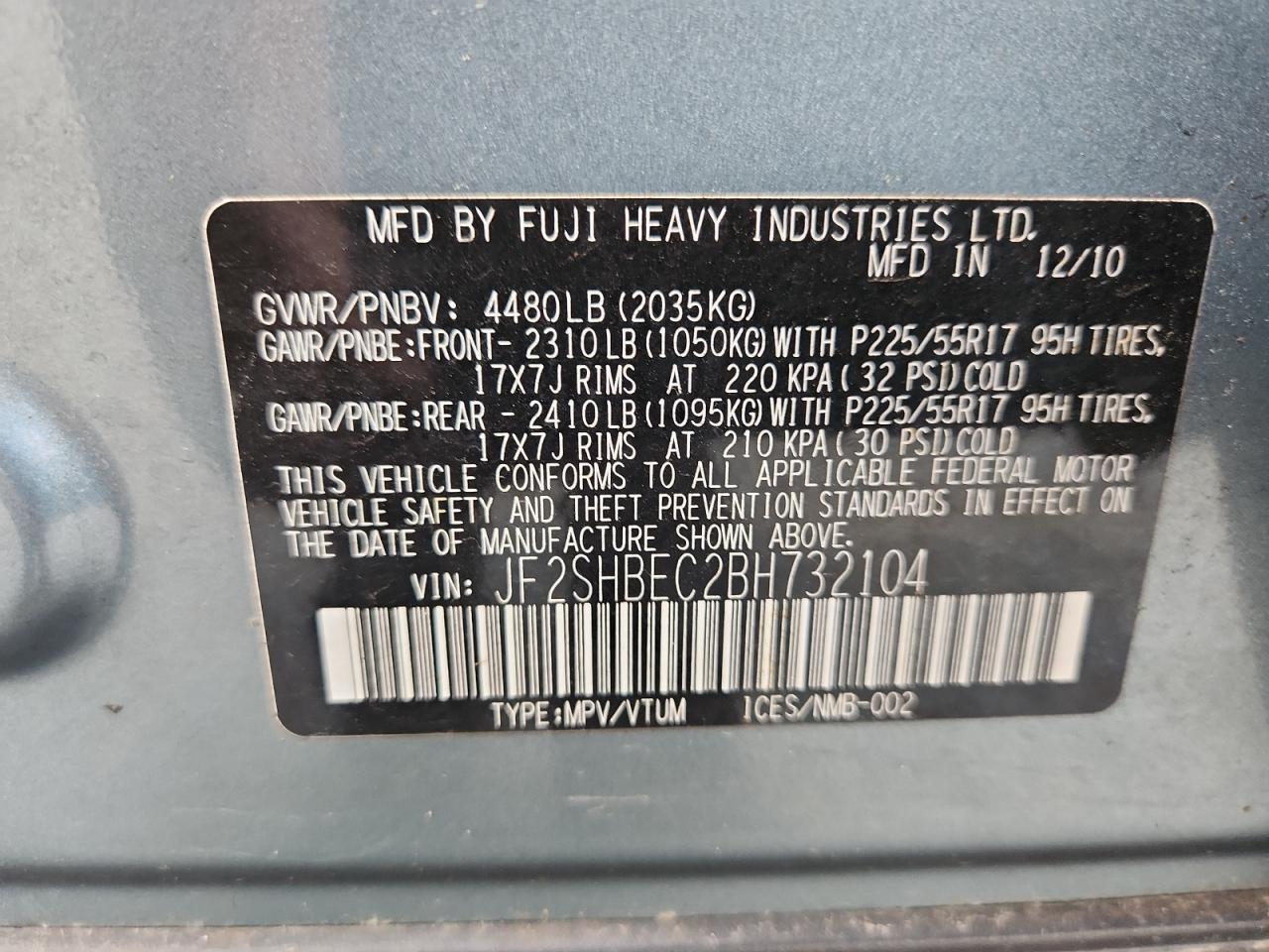 2011 Subaru Forester Limited VIN: JF2SHBEC2BH732104 Lot: 63478165