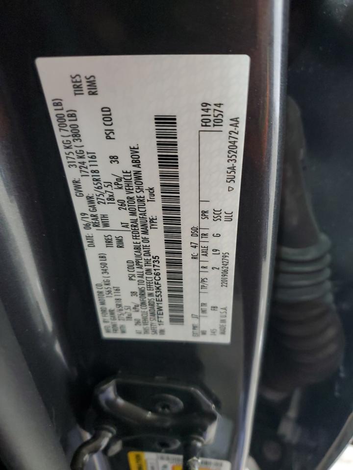 2019 Ford F150 Supercrew VIN: 1FTEW1E53KFC61735 Lot: 63156235