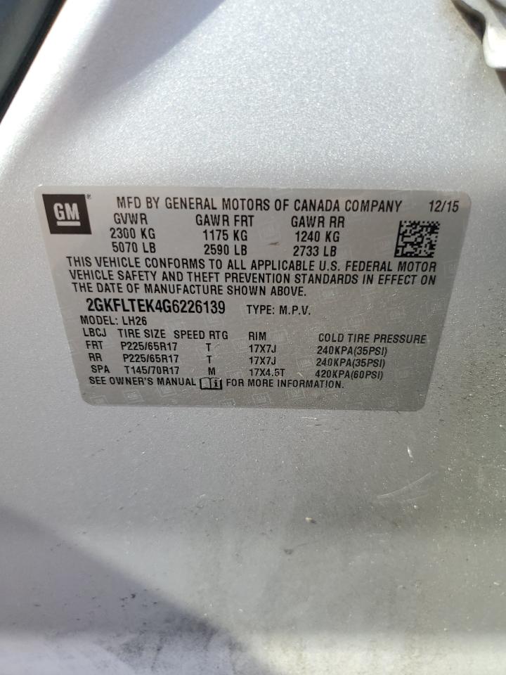 2016 GMC Terrain Sle VIN: 2GKFLTEK4G6226139 Lot: 63160365